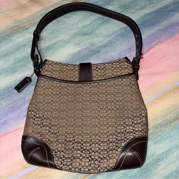 Coach Purse Crossbody Bag Brown Leather Light Fabric Canvas K3M-6376 Authentic - Picture 9 of 15